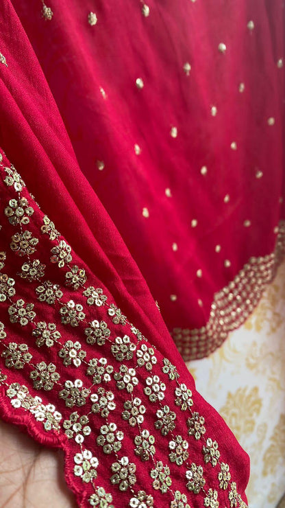 Red embroidery saree with hand worked blouse - Threads