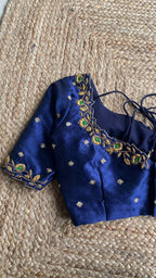 Midnight blue silk embroidery hand worked blouse - Threads
