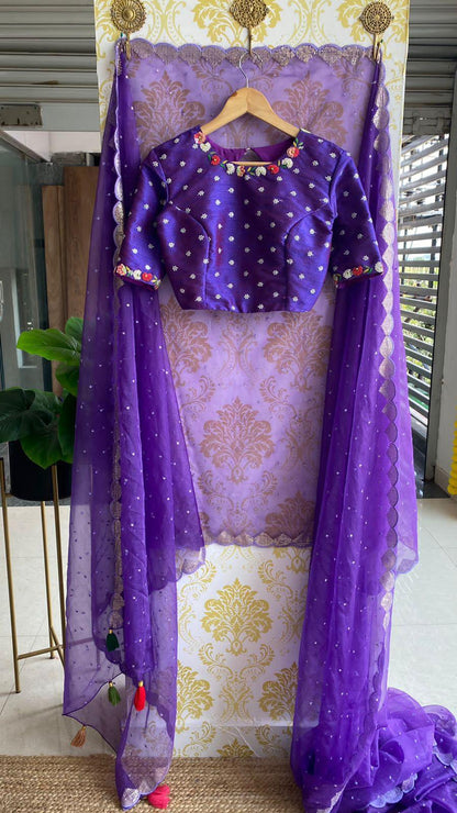 Purple organza saree with hand worked saree - Threads