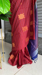 Maroon and Blue Silk saree with blouse - Threads