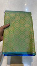 Western green soft silk saree with blouse - Threads
