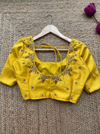 Yellow silk hand worked blouse - Threads