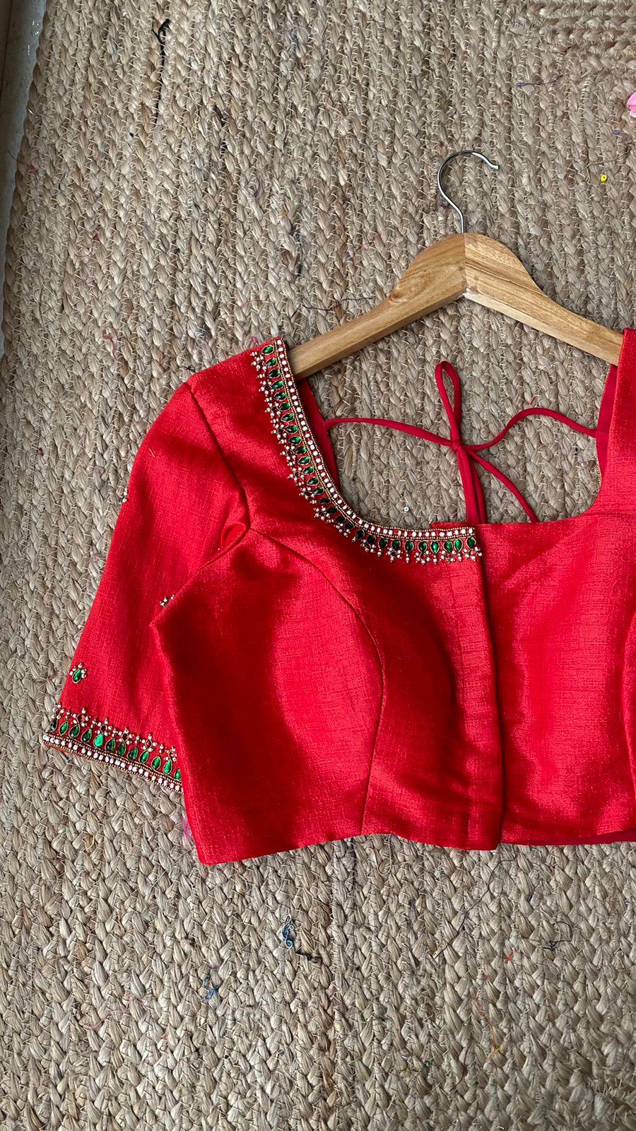 Red silk heavy hand worked blouse - Threads