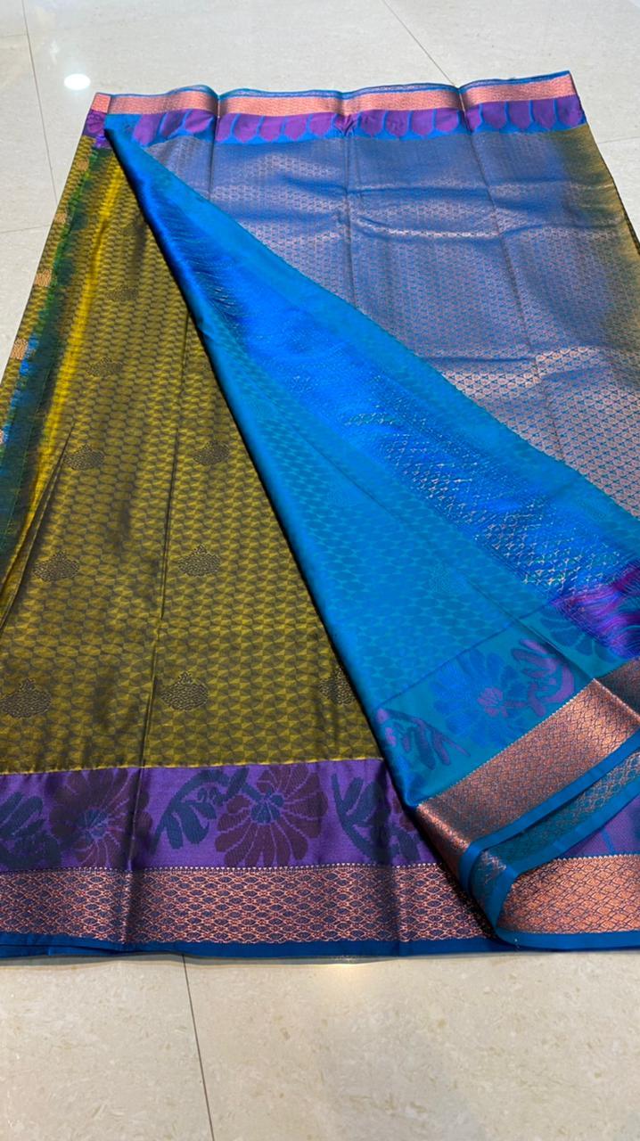 SOFT SILK SAREE Blue with Red Pallu – BeGorgeousByPS