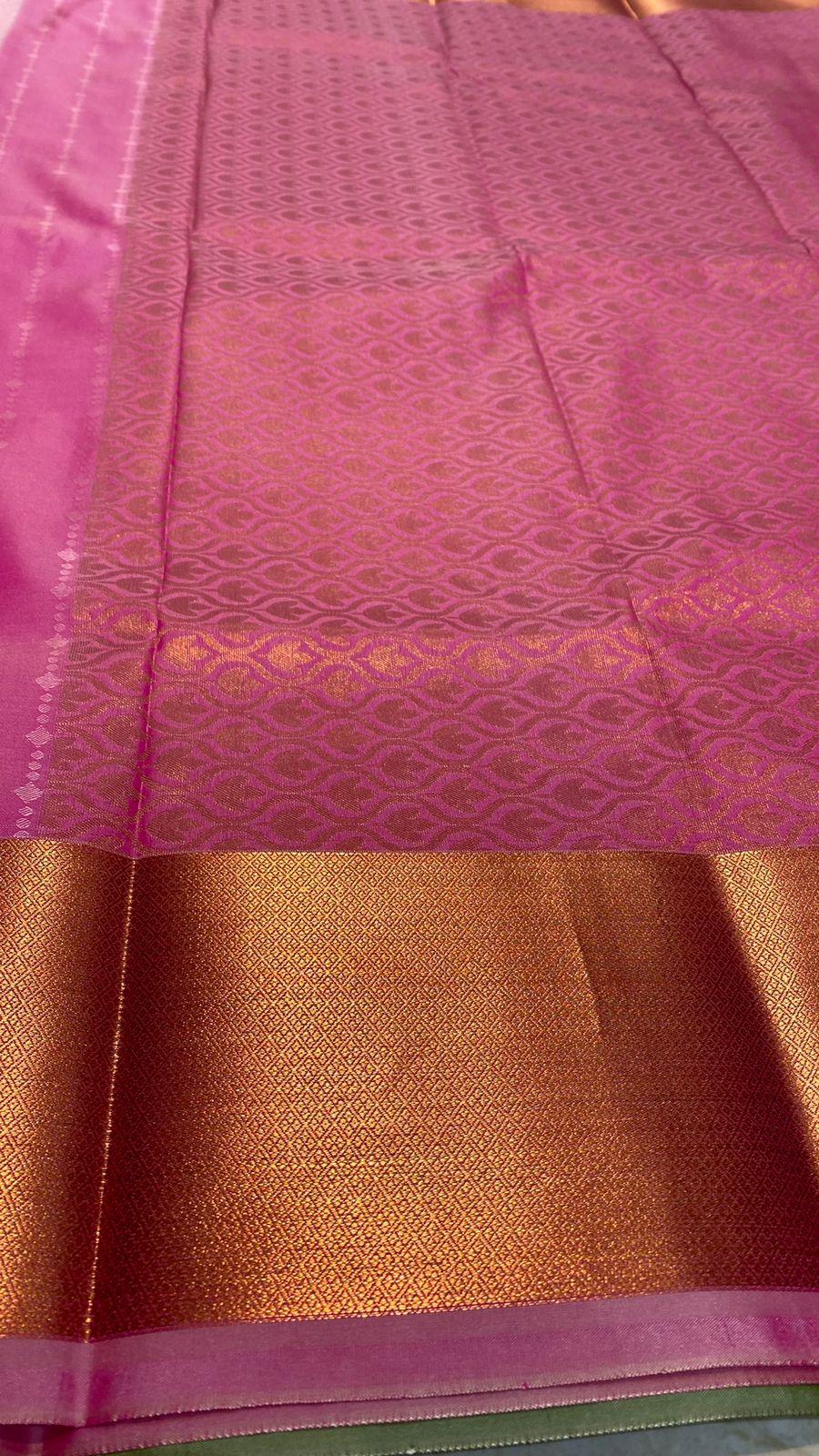 Western green and pink silk saree with blouse - Threads