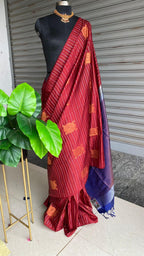 Maroon and Blue Silk saree with blouse - Threads