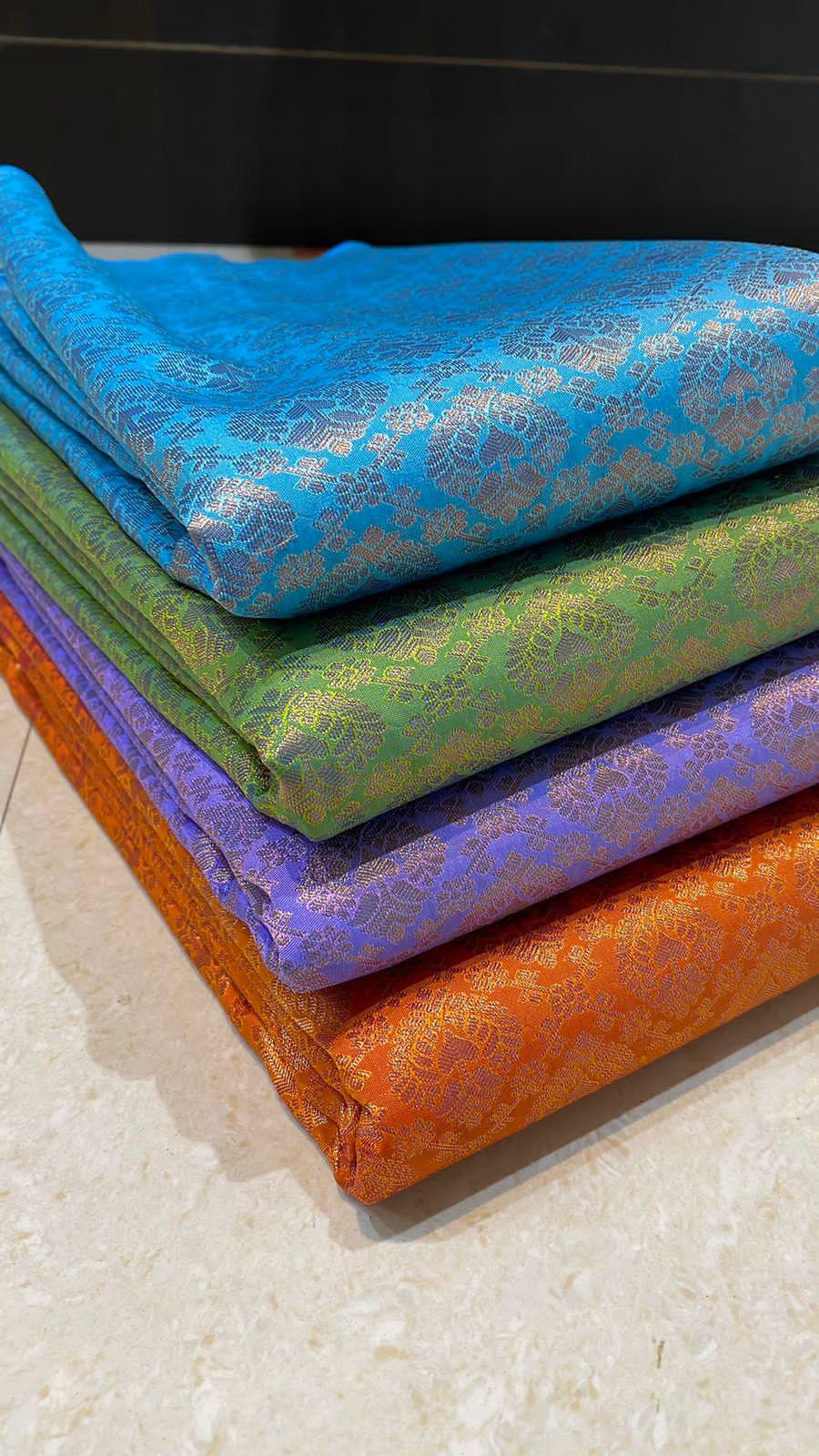Western green soft silk saree with blouse - Threads