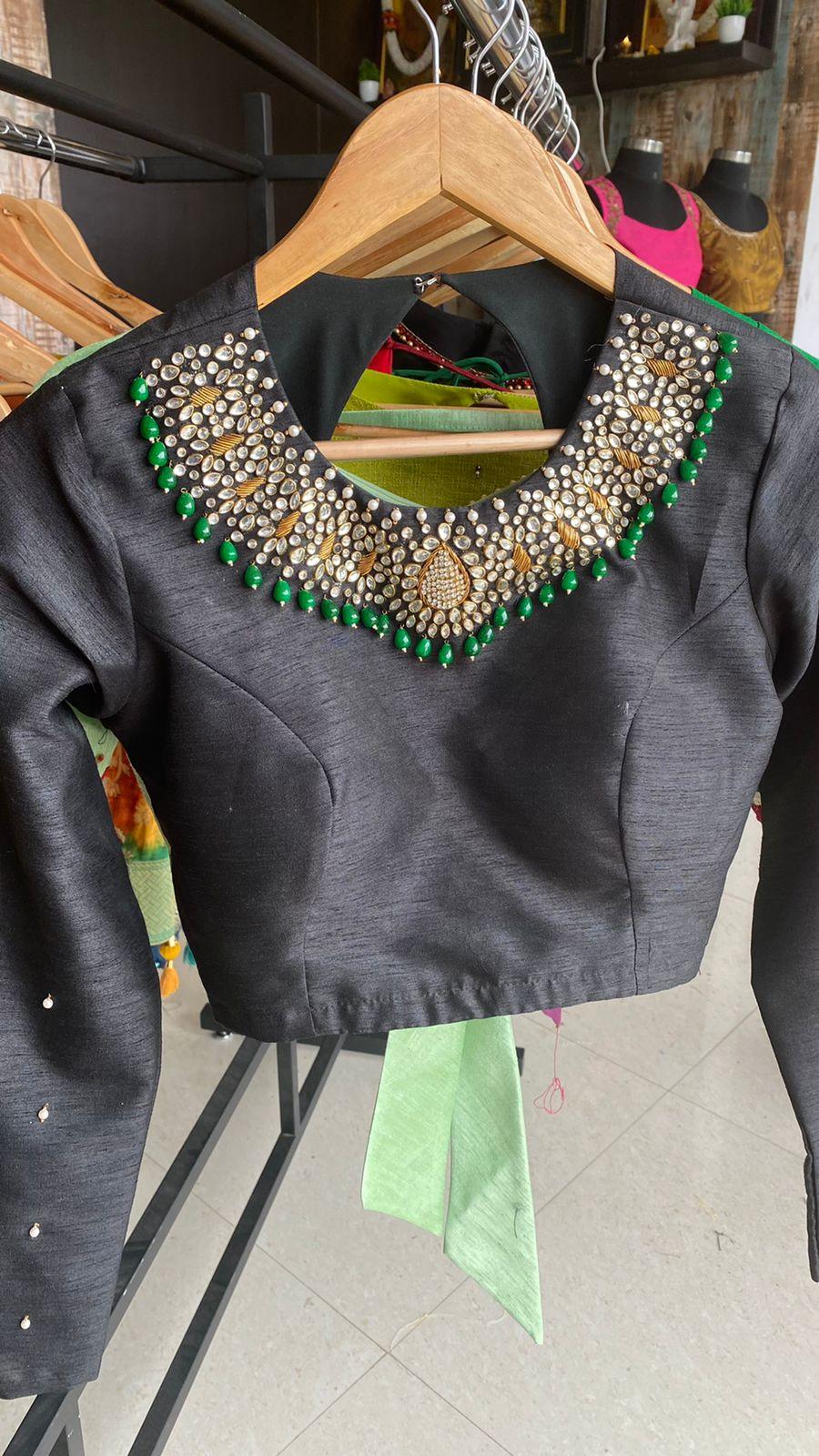 Black Silk Jewel Neck blouse Series - Threads