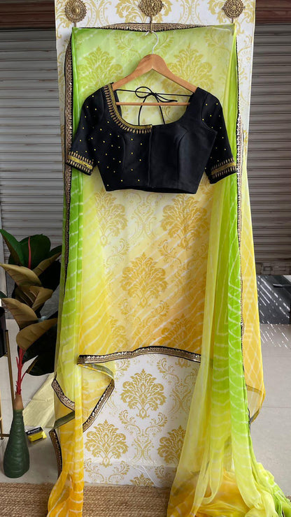 Soft dual coloured chiffon saree with hand worked blouse - Threads