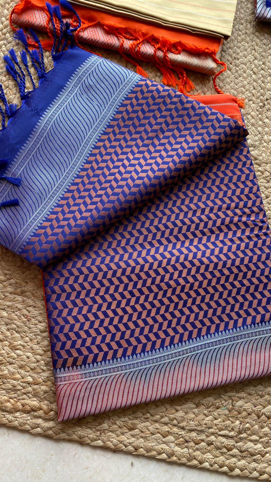 Orange and Purple Silk saree with blouse - Threads
