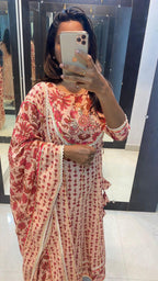 Pure cotton floral embroidery 3 piece Kurti set - Threads