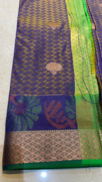 Dual shaded purple and green silk saree with blouse - Threads