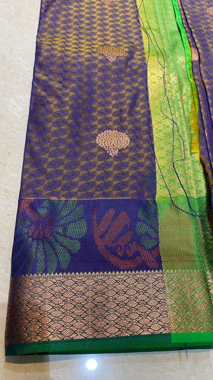 Dual shaded purple and green silk saree with blouse - Threads