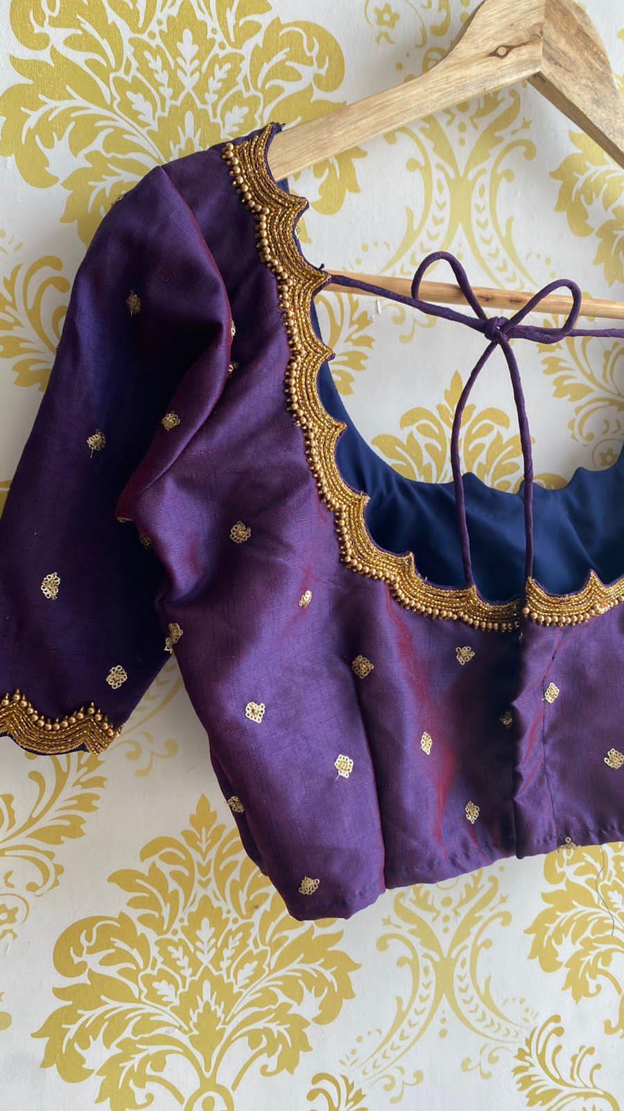 Purple Silk embroidery hand worked blouse - Threads