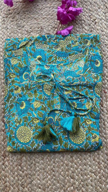 Blue and yellow Cotton printed maxi kurti top - Threads