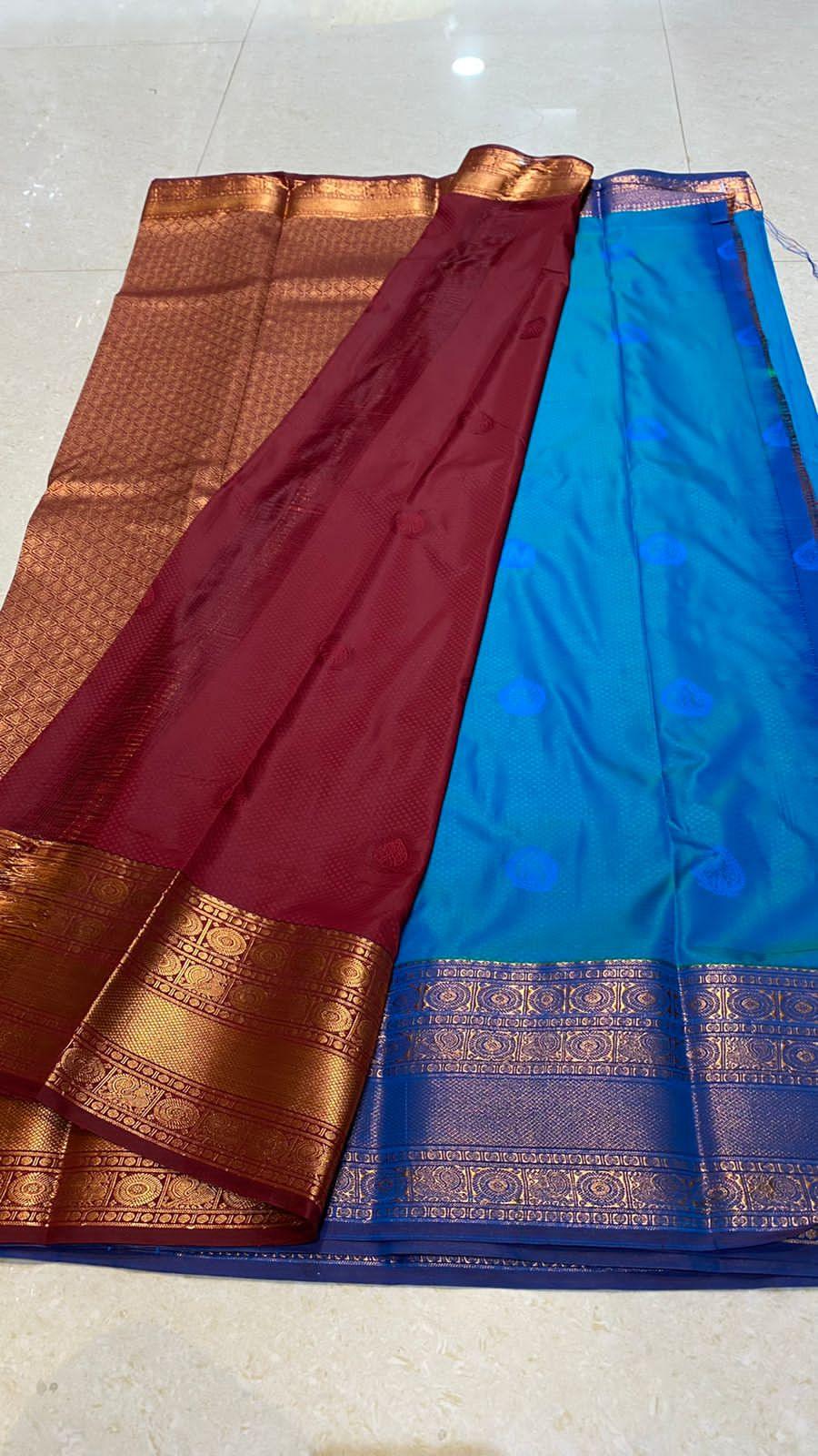 Sea blue silk saree with blouse - Threads