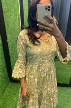 Light mehandi Cotton printed embroidery short kurti top - Threads