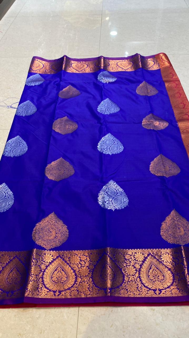 30 Contrast Blouse Designs For Blue Silk Saree - Candy Crow