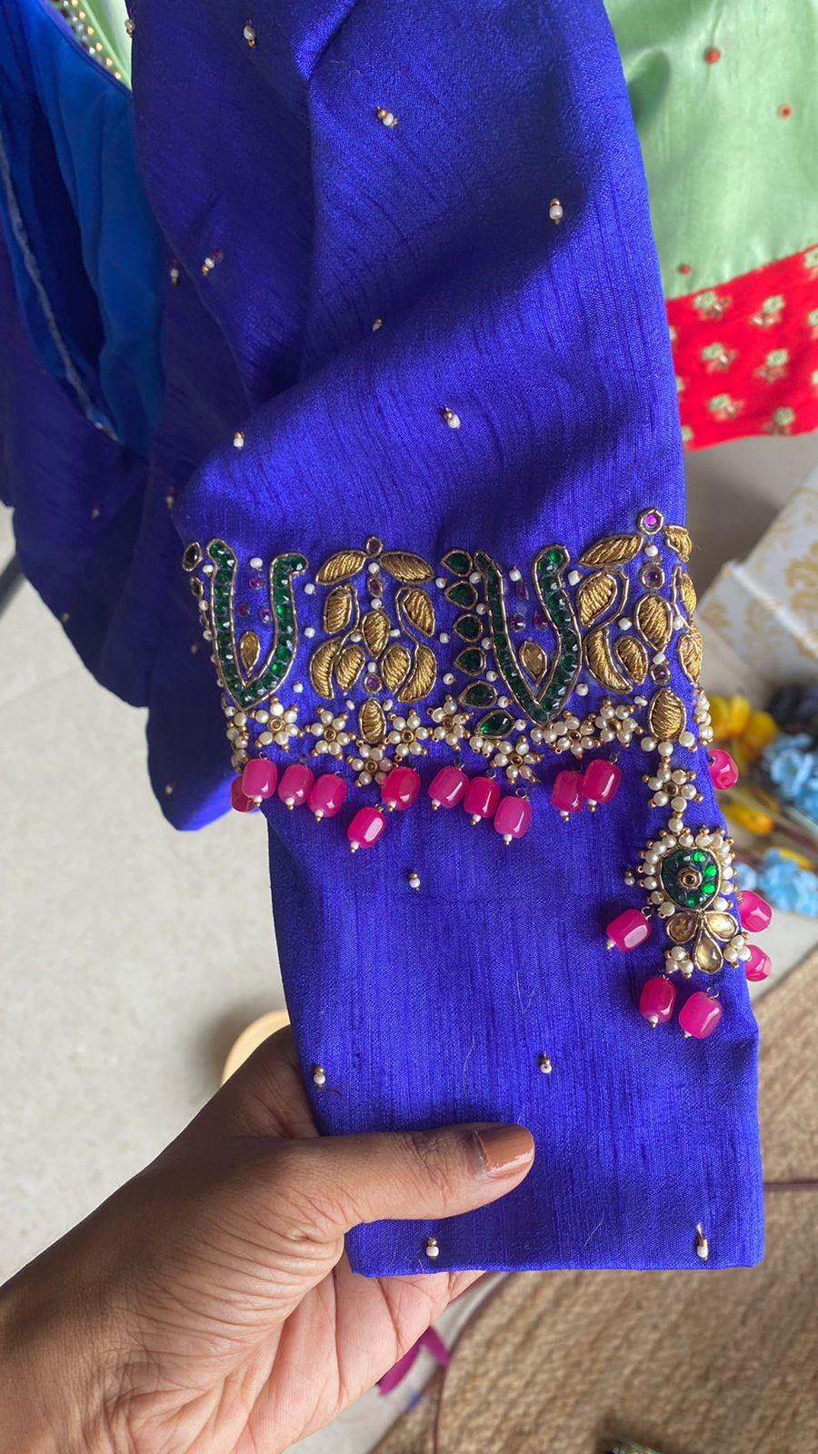 Royal Blue hand embroidery worked blouse - Threads
