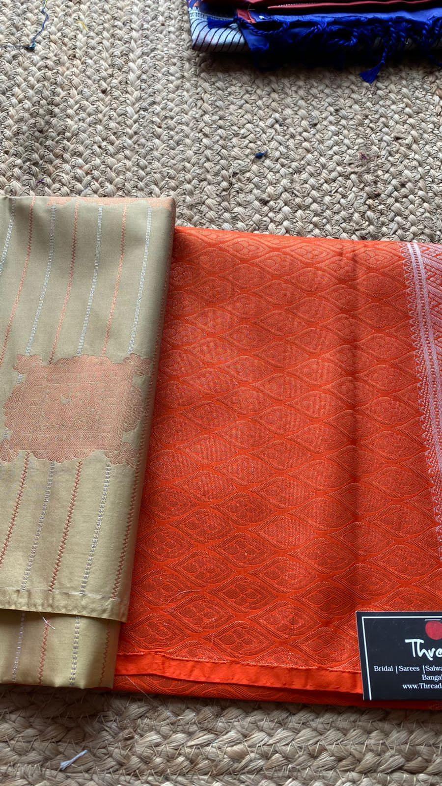 Beige and orange Silk saree with blouse