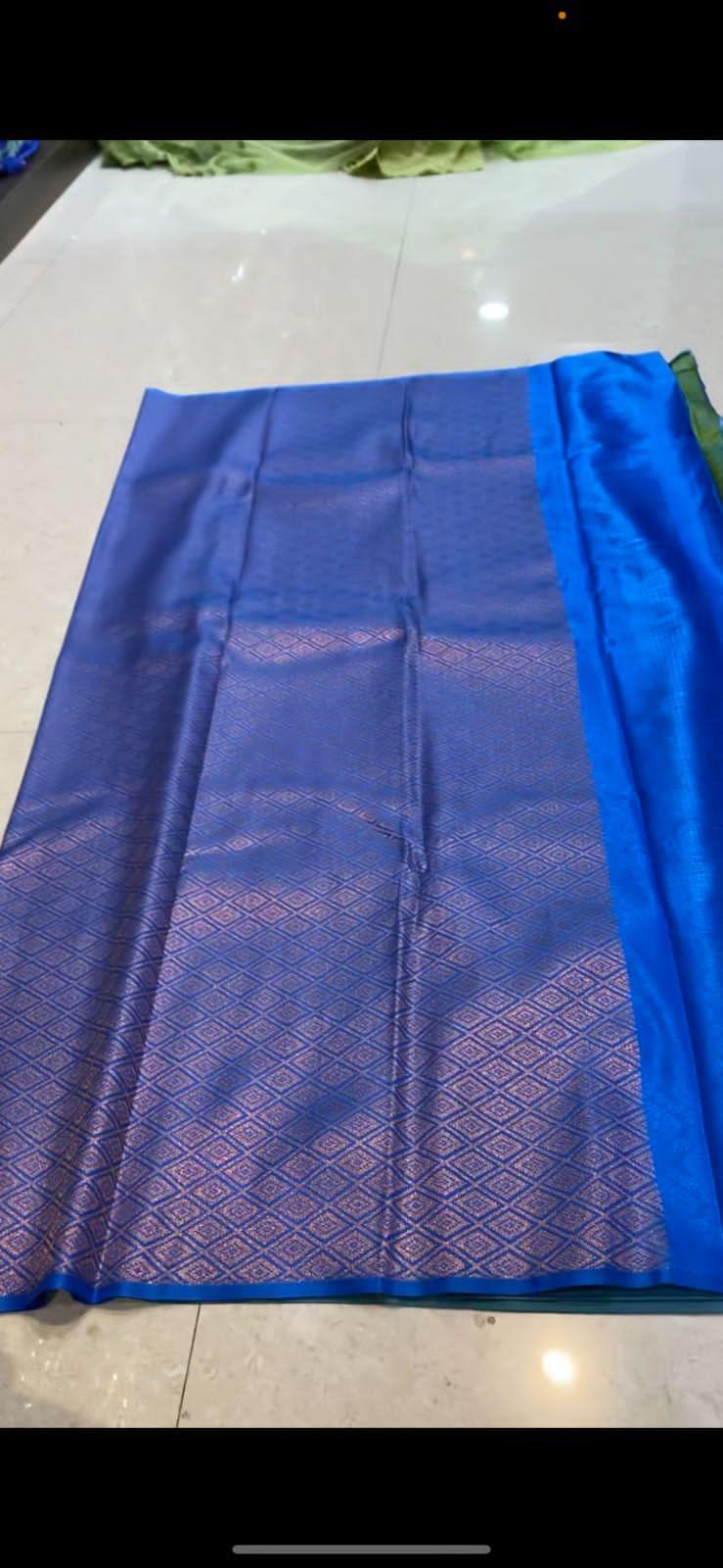 Western green soft silk saree with blouse - Threads