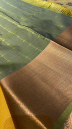 Yellow and green silk saree with blouse - Threads