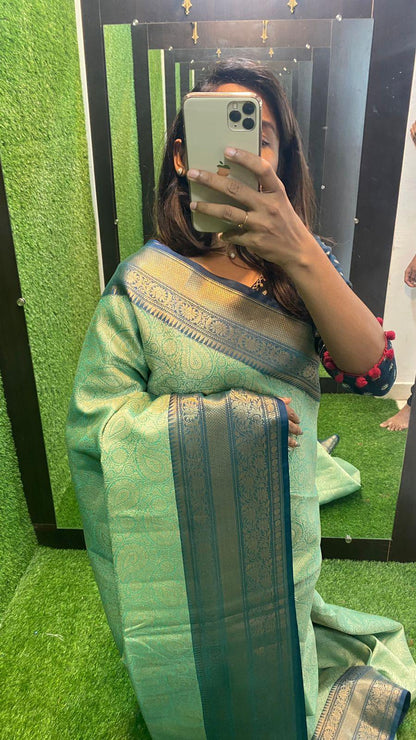 Rexona and blue silk saree with blouse - Threads