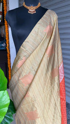 Beige and orange Silk saree with blouse