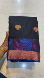 Dual shaded black and blue silk saree with blouse - Threads