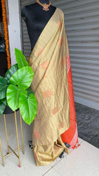 Beige and orange Silk saree with blouse