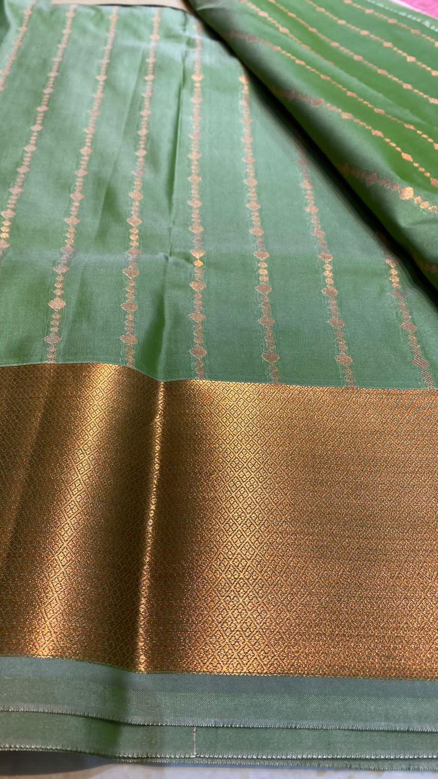 Western green and pink silk saree with blouse - Threads
