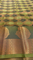 Yellow and green silk saree with blouse - Threads
