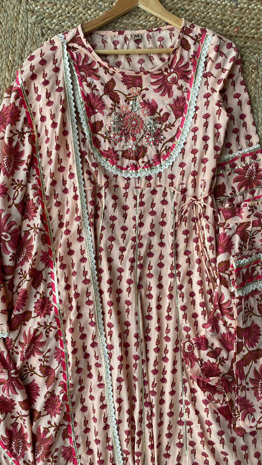 Pure cotton floral embroidery 3 piece Kurti set - Threads