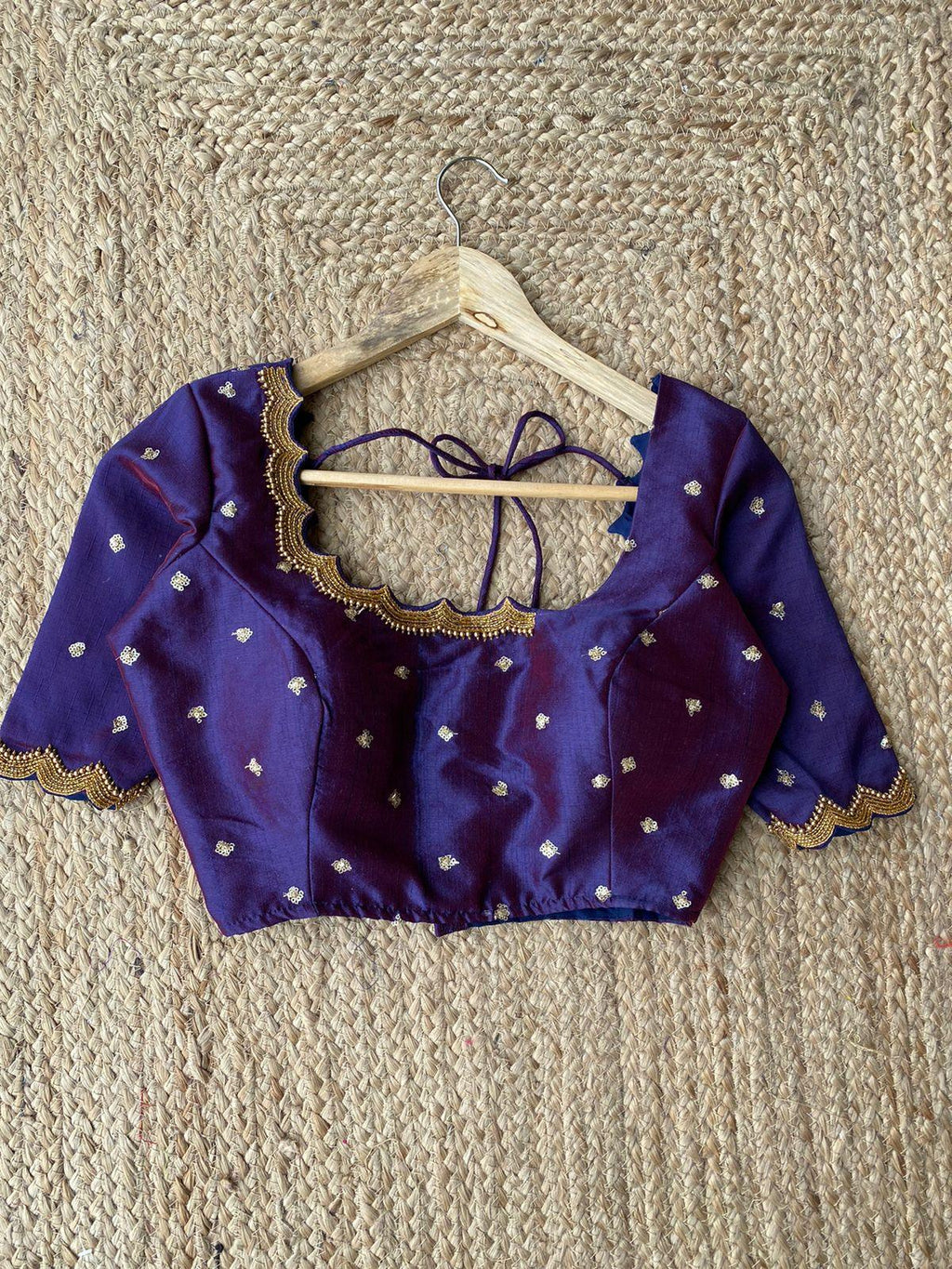 Purple Silk embroidery hand worked blouse - Threads