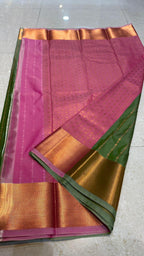 Western green and pink silk saree with blouse - Threads