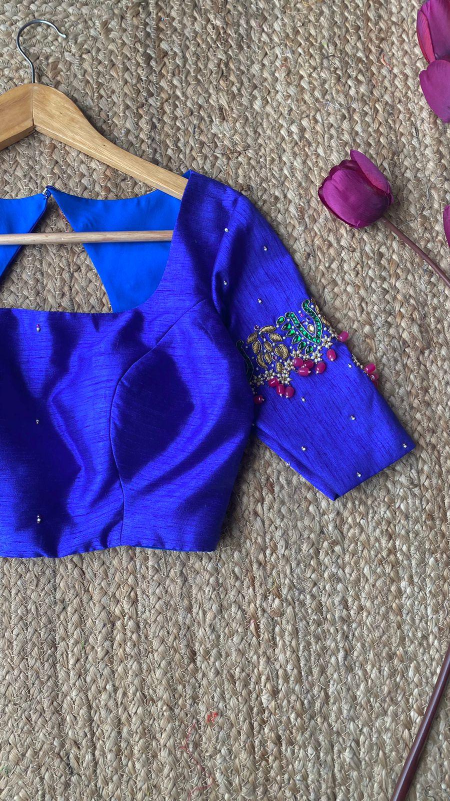 Royal Blue hand embroidery worked blouse - Threads