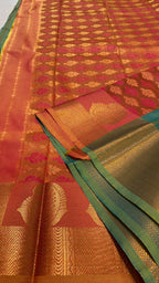 Green and orange silk saree with blouse - Threads