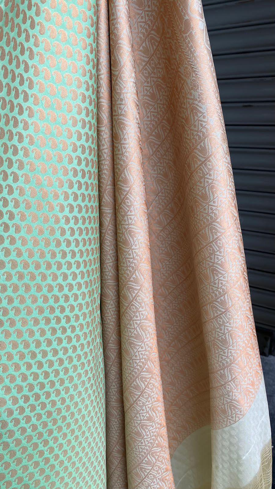 Light green and peach silk saree with blouse - Threads