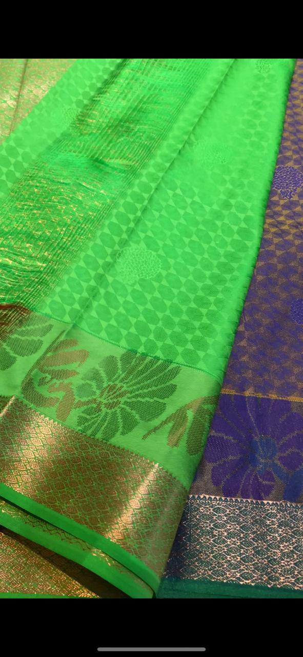 Dual shaded purple and green silk saree with blouse - Threads