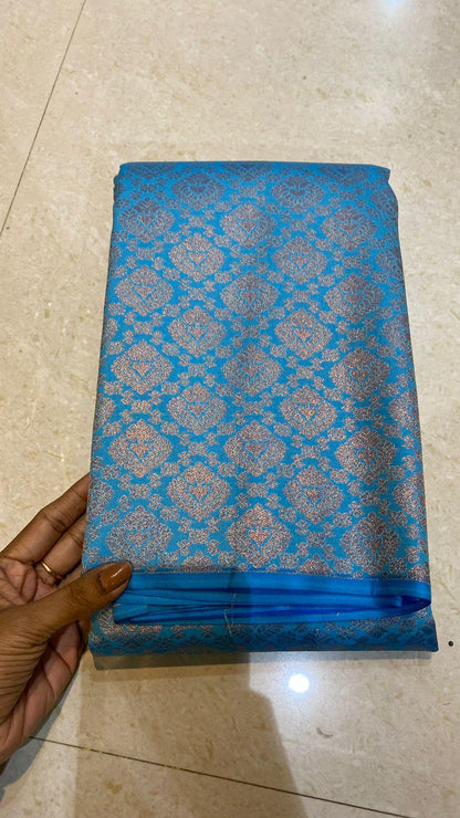 Western blue soft silk saree with blouse - Threads