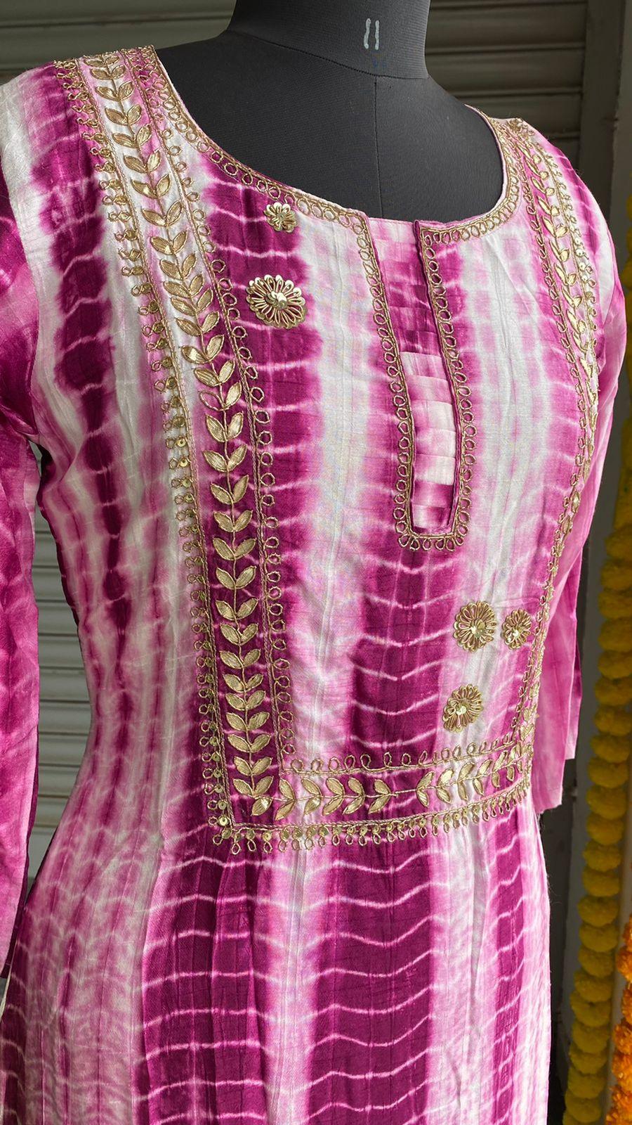 Pink and white pure shibori embroidery kurti top - Threads