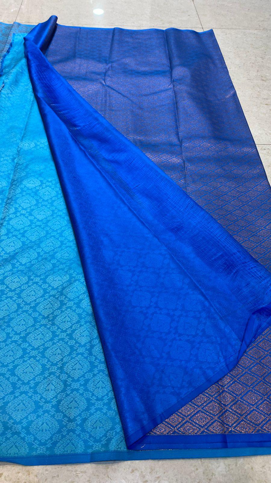 Western blue soft silk saree with blouse - Threads