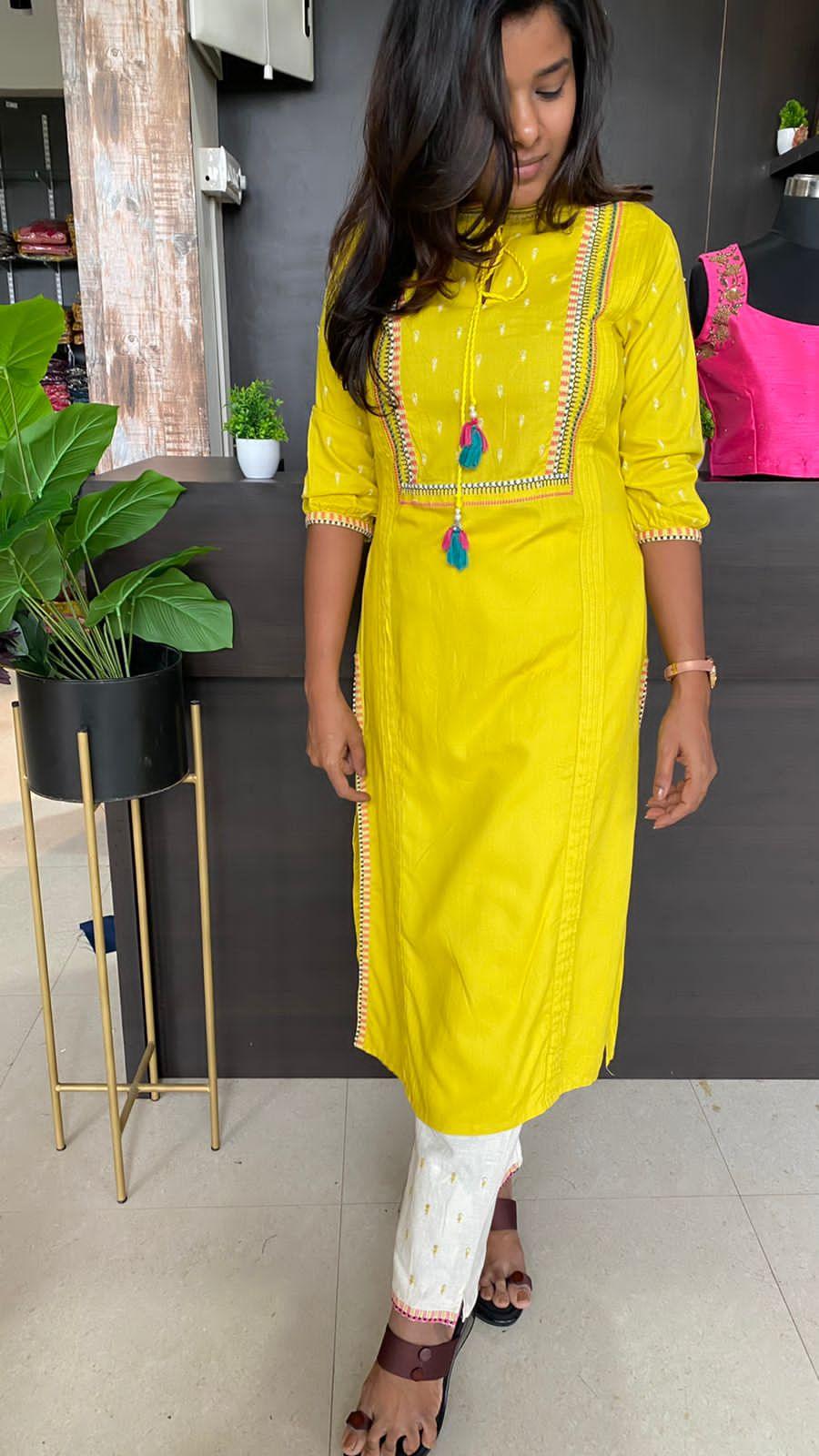 Buy online Yellow Cotton Straight Kurti from Kurta Kurtis for Women by  Jabama for ₹469 at 66% off | 2024 Limeroad.com