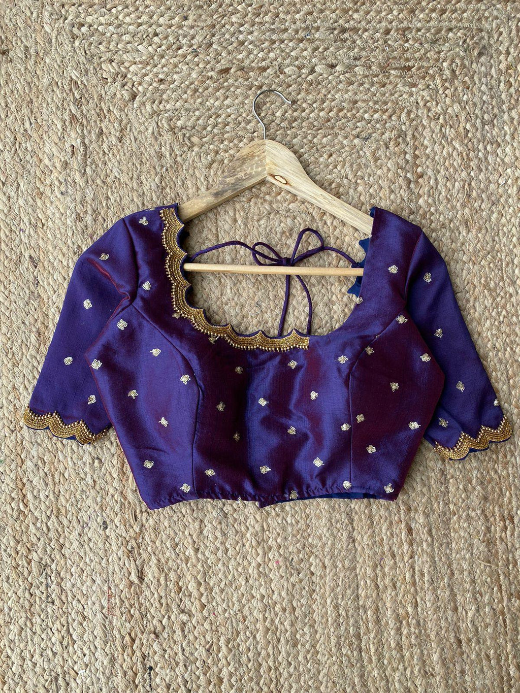 Purple Silk embroidery hand worked blouse - Threads