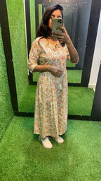 Beige Cotton printed maxi kurti top