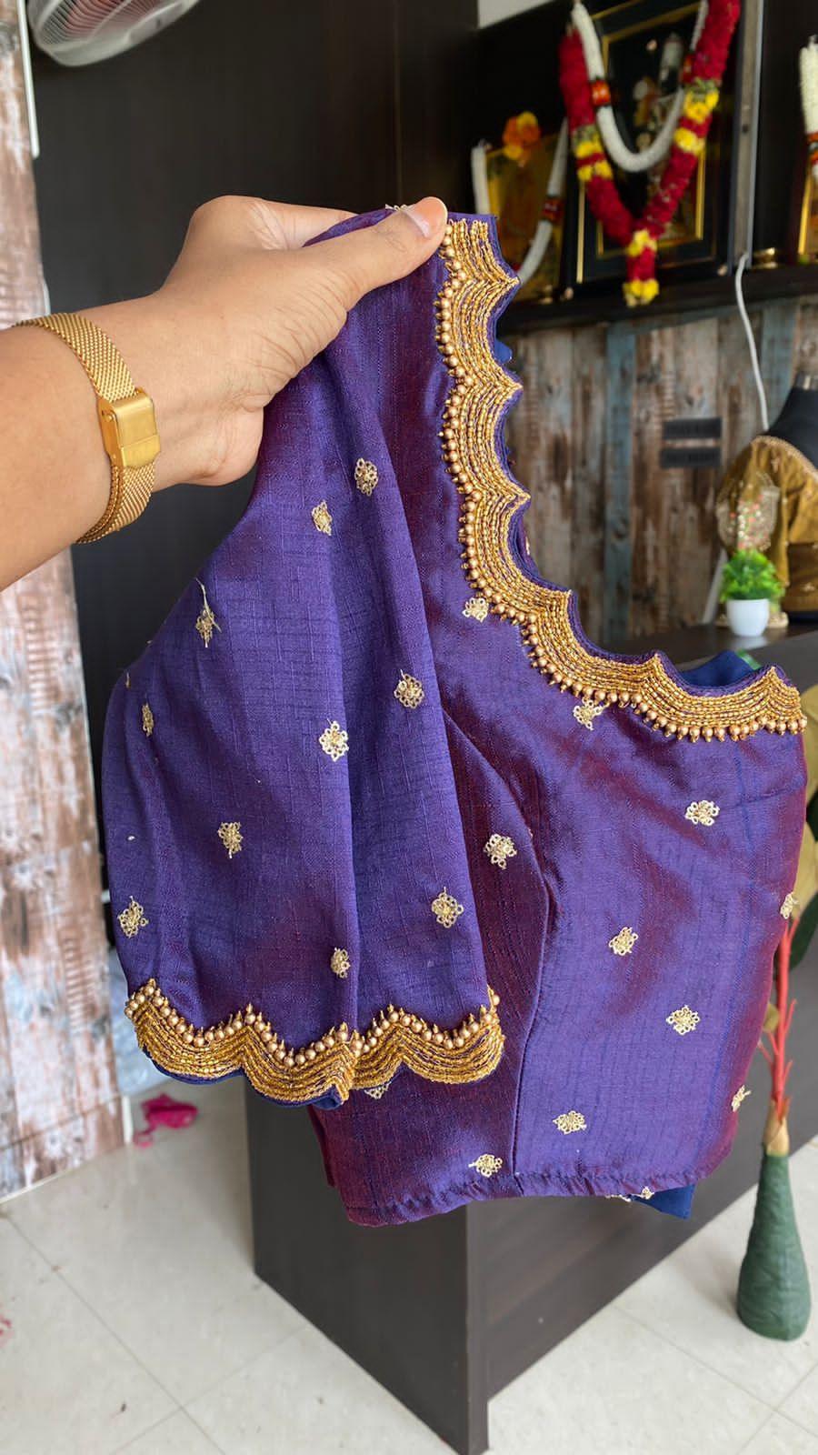 Purple Silk embroidery hand worked blouse - Threads