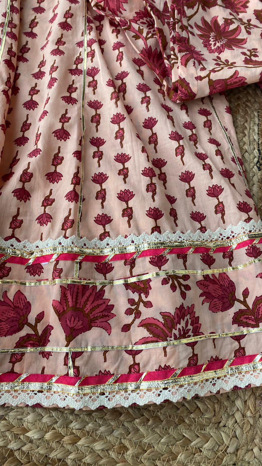 Pure cotton floral embroidery 3 piece Kurti set - Threads
