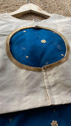 Deep blue organza saree with thread worked blouse - Threads