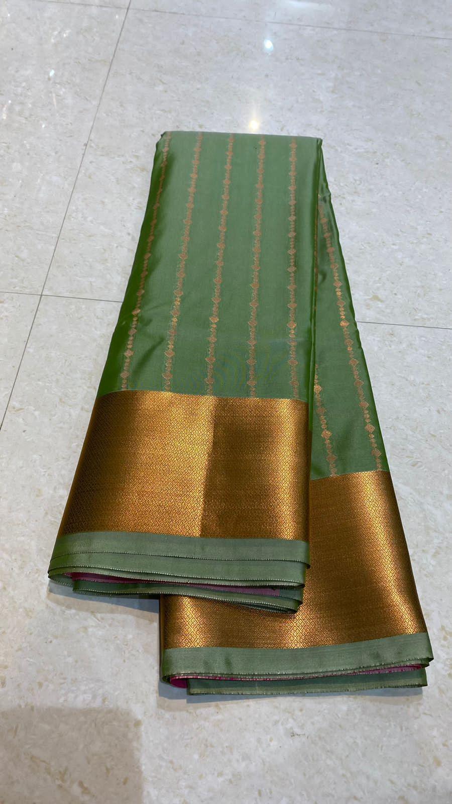 Western green and pink silk saree with blouse - Threads
