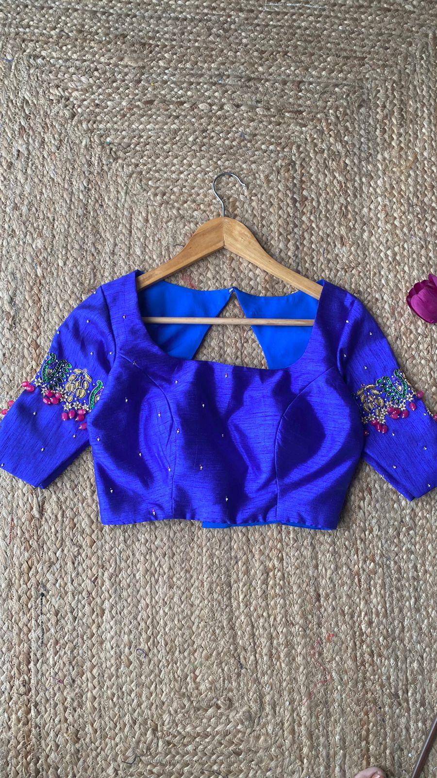 Royal Blue hand embroidery worked blouse - Threads